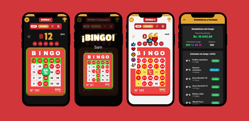 Aplicación de Bingo Win en un teléfono